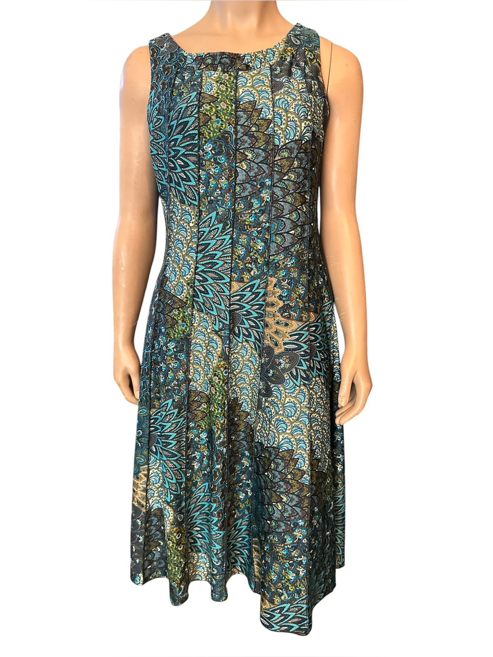 PerSeption Concept Teal Green Black Patterned Midi Dress